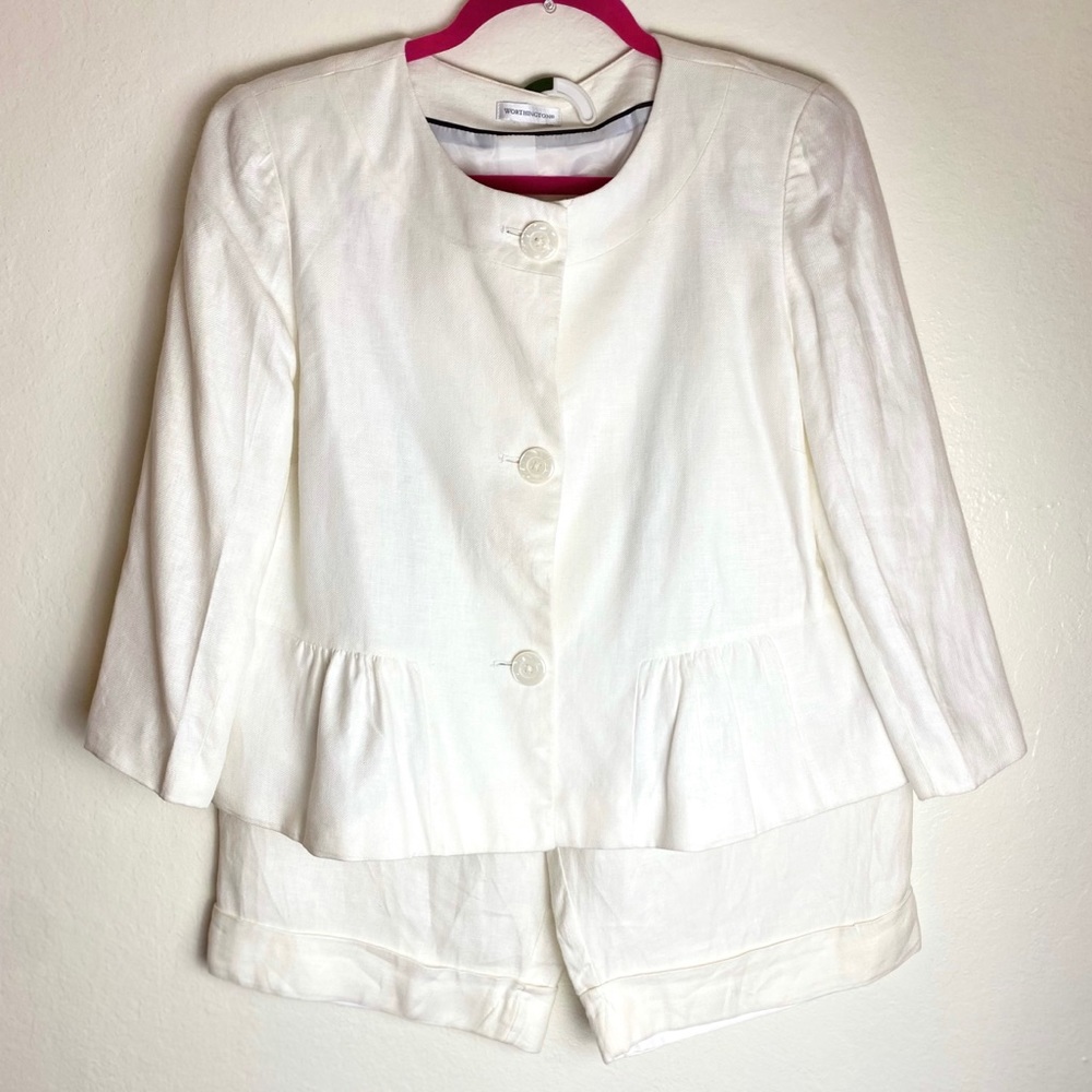 Worthington White Two Piece Suit Shorts and Cropped Jacket